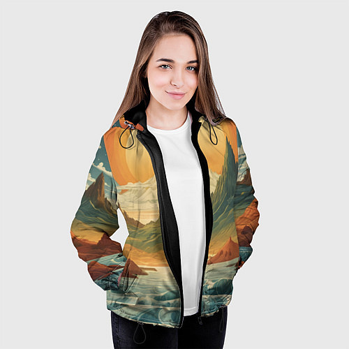 Женская куртка В теплых горах на закате / 3D-Черный – фото 3