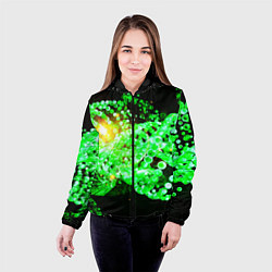 Куртка с капюшоном женская Абстракция зеленые нейроны, цвет: 3D-черный — фото 2