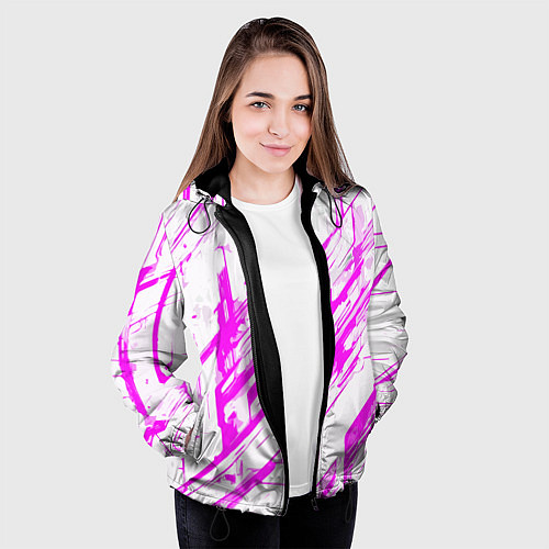 Женская куртка Розовые полосы на белом фоне / 3D-Черный – фото 3