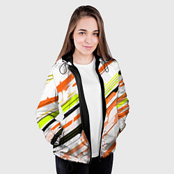 Куртка с капюшоном женская Оранжево-жёлто-чёрные полосы на белом фоне, цвет: 3D-черный — фото 2
