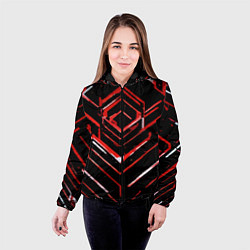 Куртка с капюшоном женская Красные смазанные линии на чёрном фоне, цвет: 3D-черный — фото 2