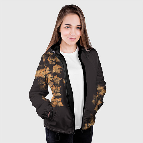 Женская куртка Осенние листья эффект / 3D-Черный – фото 3