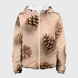 Женская куртка Еловые шишки на бежевом фоне