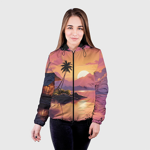 Женская куртка Домик на берегу закат / 3D-Черный – фото 4