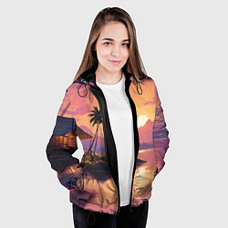 Куртка с капюшоном женская Домик на берегу закат, цвет: 3D-черный — фото 2