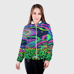 Куртка с капюшоном женская Оптические волны психоделика, цвет: 3D-белый — фото 2