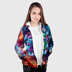 Куртка с капюшоном женская Марио и Луиджи в открытом космосе - неоновое свече, цвет: 3D-белый — фото 2