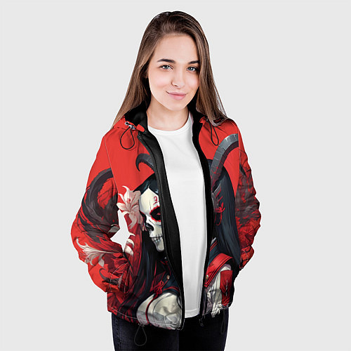 Женская куртка Девушка с макияжем калавера / 3D-Черный – фото 3