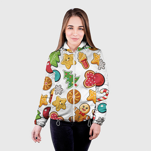 Женская куртка Новогодние сладости / 3D-Белый – фото 4