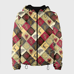 Куртка с капюшоном женская Лого домов Игра престолов паттерн, цвет: 3D-черный