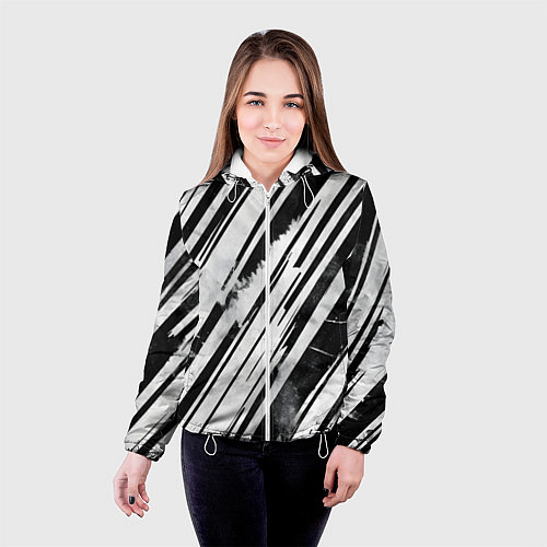Женская куртка Платиновые и черные полосы / 3D-Белый – фото 4