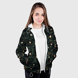 Куртка с капюшоном женская Паттерн - Новогодняя елка, цвет: 3D-белый — фото 2