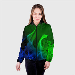 Куртка с капюшоном женская Столкновение огней синий и зелёный, цвет: 3D-черный — фото 2