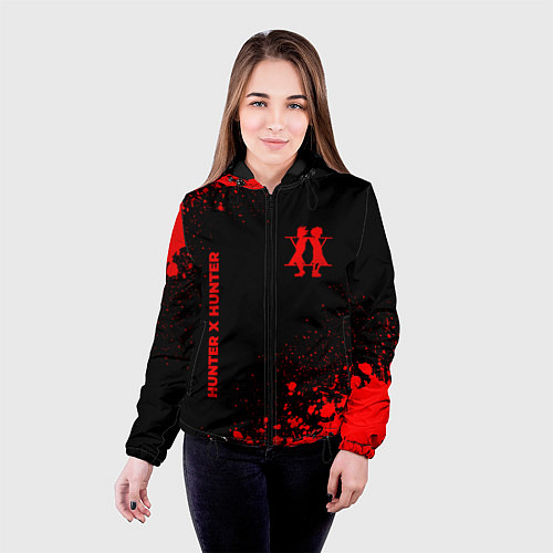 Женская куртка Hunter x Hunter - red gradient вертикально / 3D-Черный – фото 4