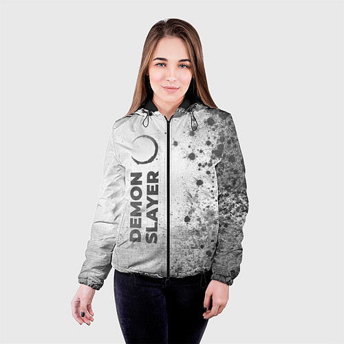 Женская куртка Demon Slayer - white gradient по-вертикали / 3D-Черный – фото 4