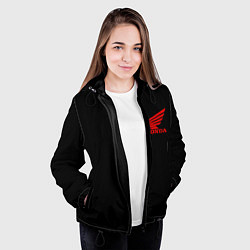 Куртка с капюшоном женская Honda red logo auto steel, цвет: 3D-черный — фото 2