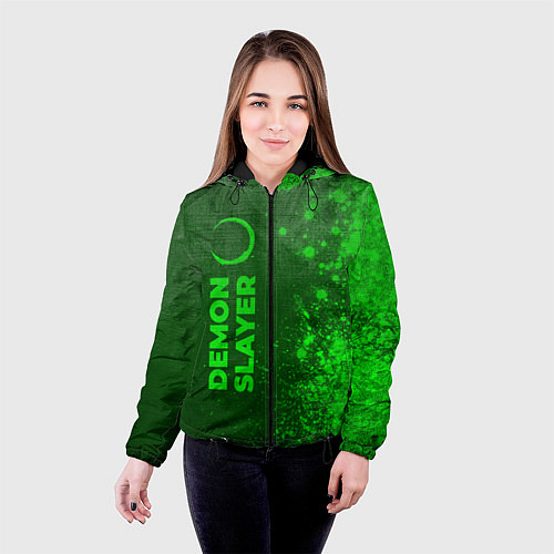 Женская куртка Demon Slayer - green gradient по-вертикали / 3D-Черный – фото 4