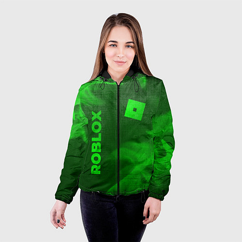 Женская куртка Roblox - green gradient вертикально / 3D-Черный – фото 4