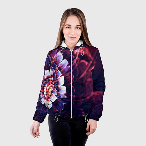 Женская куртка Фрактальный цветок абстракция / 3D-Белый – фото 4