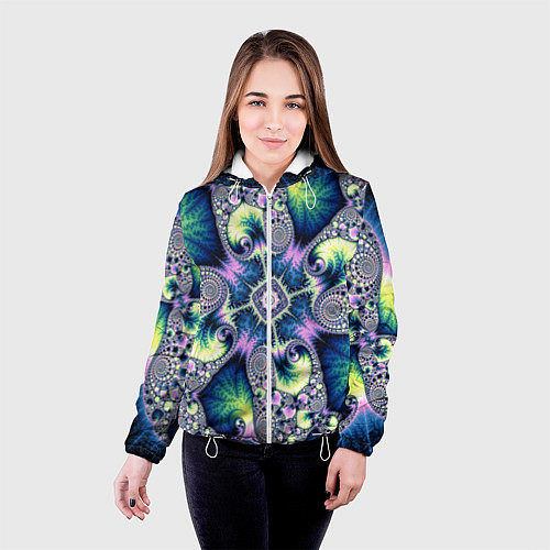 Женская куртка Оптический фрактал абстрактные узоры / 3D-Белый – фото 4