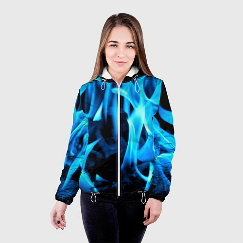 Женская куртка Синий огонь текстура / 3D-Белый – фото 4