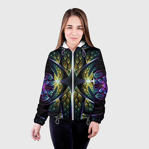 Женская куртка Оптический узор из фрактала / 3D-Белый – фото 4