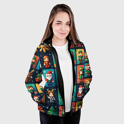 Женская куртка Minecraft с новогодний паттерн / 3D-Черный – фото 3