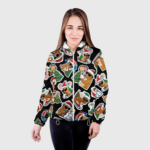 Женская куртка Новогодняя капибара с ёлкой / 3D-Белый – фото 4