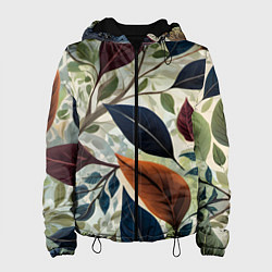 Куртка с капюшоном женская Листья искусство, цвет: 3D-черный