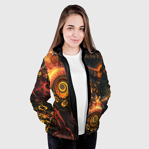 Женская куртка Оптические узоры фракталы / 3D-Черный – фото 3