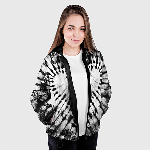 Женская куртка Абстрактное сердце - черно-белый тай-дай / 3D-Черный – фото 3