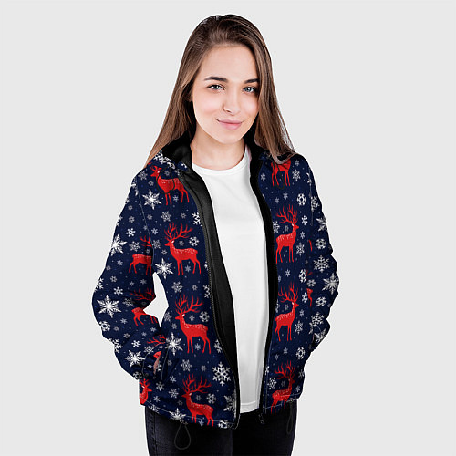 Женская куртка Олени новогодние / 3D-Черный – фото 3