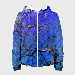 Куртка с капюшоном женская Чёрные волокна и синий фон абстракция, цвет: 3D-белый
