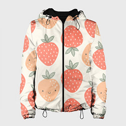 Куртка с капюшоном женская Клубничный узор, цвет: 3D-черный