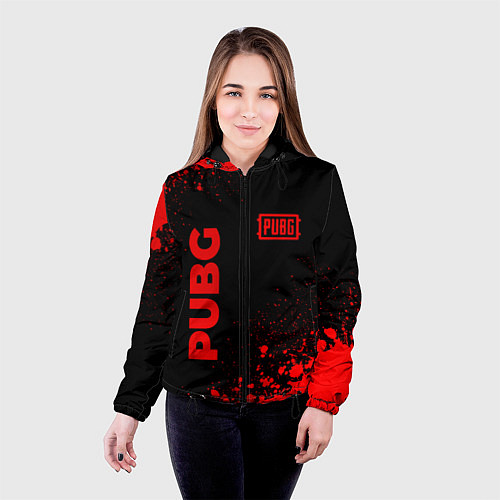 Женская куртка PUBG - red gradient вертикально / 3D-Черный – фото 4