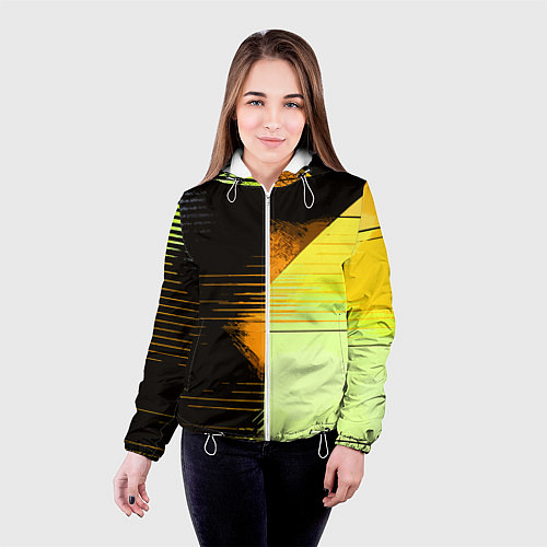 Женская куртка Горизонтальные полосы на чёрно-жёлтом фоне / 3D-Белый – фото 4