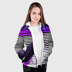 Куртка с капюшоном женская Фиолетово-чёрные полосы на белом фоне, цвет: 3D-белый — фото 2