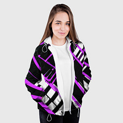 Куртка с капюшоном женская Фиолетово-белые линии на чёрном фоне, цвет: 3D-белый — фото 2