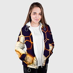 Куртка с капюшоном женская Чёрные шестиугольники на чёрном фоне, цвет: 3D-белый — фото 2