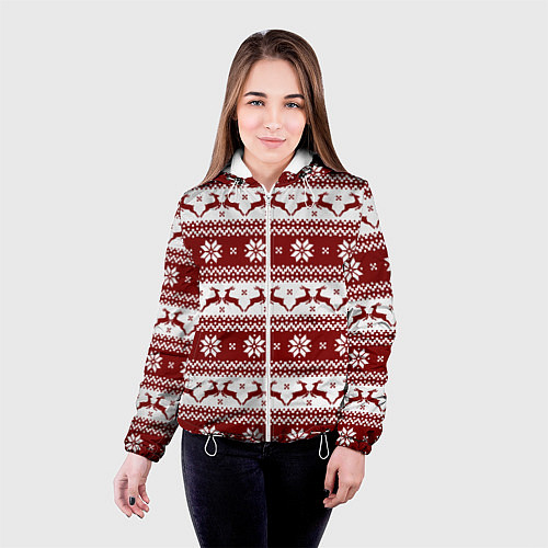 Женская куртка Скандинавский узор с оленями / 3D-Белый – фото 4