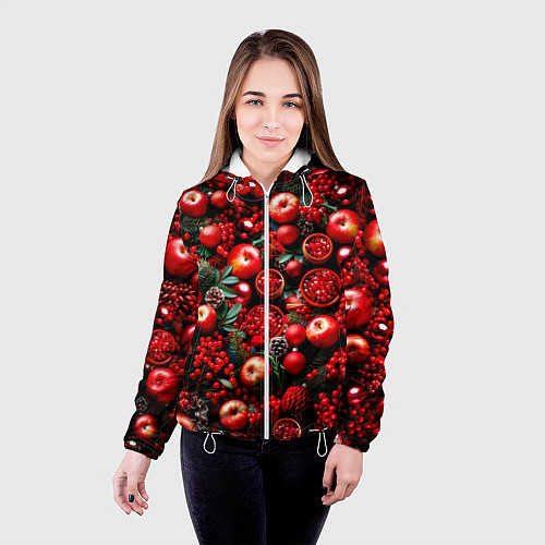 Женская куртка Рождественские ягоды и фрукты / 3D-Белый – фото 4