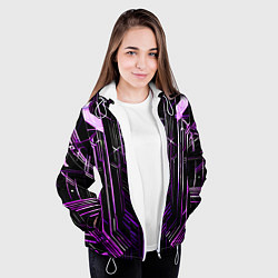 Куртка с капюшоном женская Purple lines on a black background, цвет: 3D-белый — фото 2