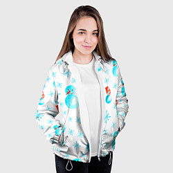 Куртка с капюшоном женская Зимний новогодний узор со снеговиками и снежинками, цвет: 3D-белый — фото 2