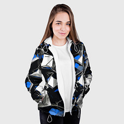 Куртка с капюшоном женская Сине-белый паттерн на чёрном фоне, цвет: 3D-белый — фото 2