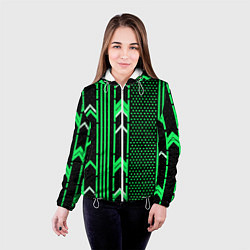 Куртка с капюшоном женская Зелёные обои на чёрном фоне, цвет: 3D-белый — фото 2