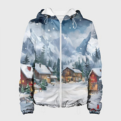Женская куртка Новый год - домики в горах