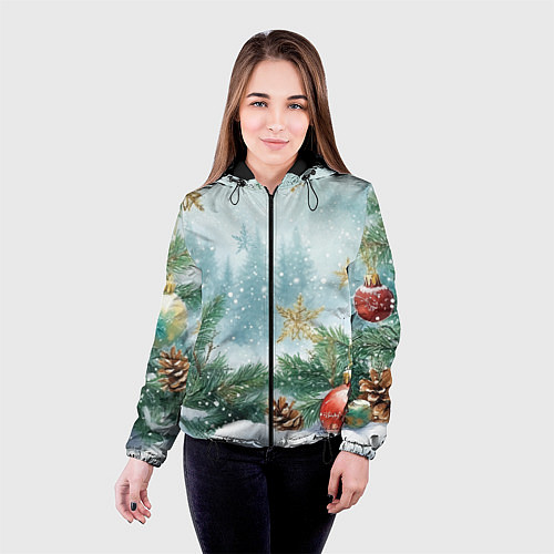 Женская куртка Золотые снежинки - новогодний фон / 3D-Черный – фото 4