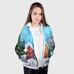 Куртка с капюшоном женская Домики новогодние, цвет: 3D-белый — фото 2