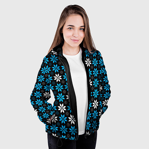 Женская куртка Бело-голубые звёзды на чёрном фоне / 3D-Черный – фото 3