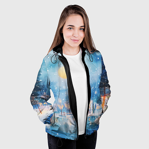 Женская куртка Новогодняя атмосфера - акварель / 3D-Черный – фото 3